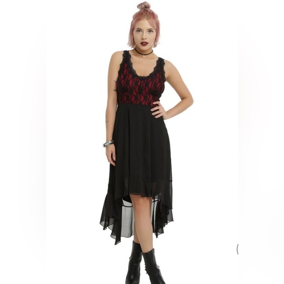 Hot Topic Royal Bones By Tripp Red & Black Lace Hi-Low Dress size Large - Picture 3 of 10